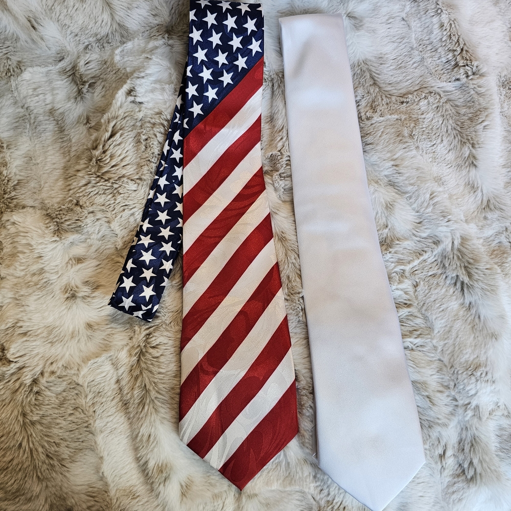 Steven Harris American Flag and Hisdern White Necktie Set‎